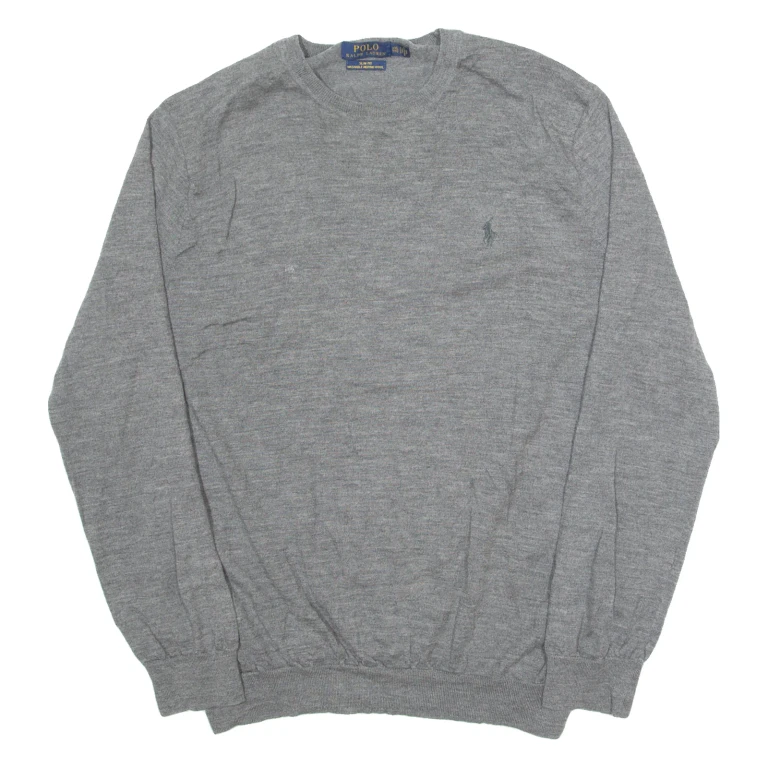 POLO RALPH LAUREN Slim Fit Mens Jumper Grey Tight Knit Wool 2XL