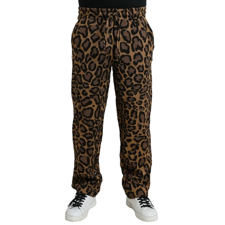Dolce & Gabbana Brown Leopard Print Polyester Jogger Pants Cotton Nylon - Men