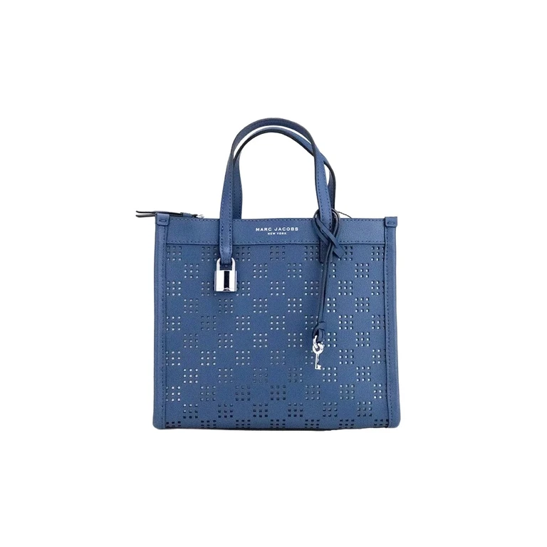 Marc Jacobs Mini Grind Blue Sea Perforated Leather Crossbody Tote Bag Purse Silver - Women