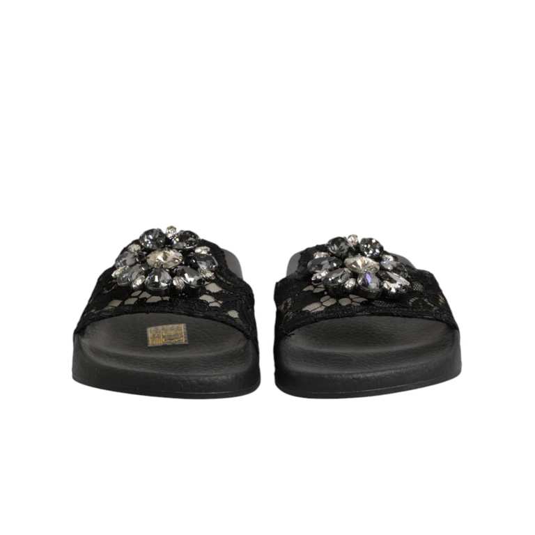Dolce & Gabbana Black Devotion Matelassé Leather Slides Shoes Co+pa+vi - Women