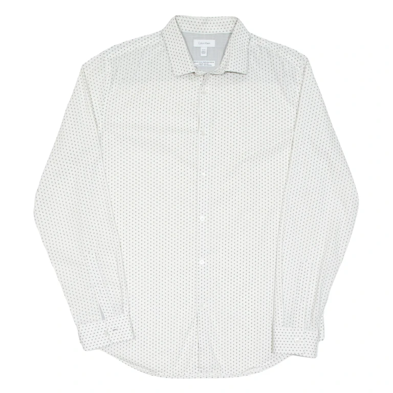CALVIN KLEIN Mens Shirt White Spotted Long Sleeve M