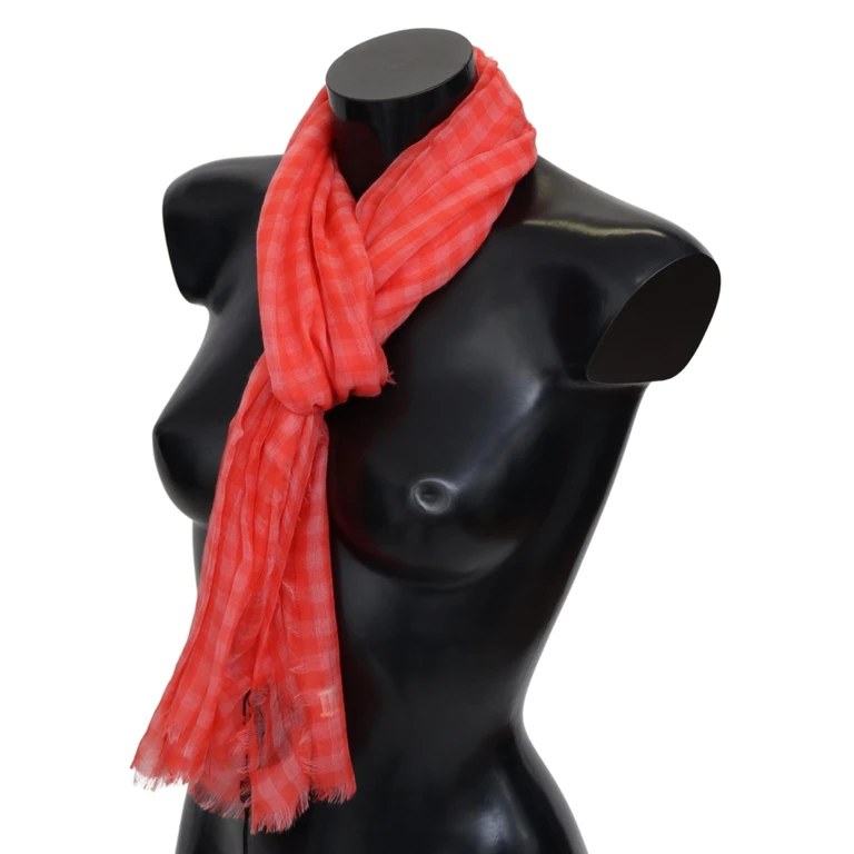 Orange Check Cashmere Unisex Wrap Fringes Scarf - Men