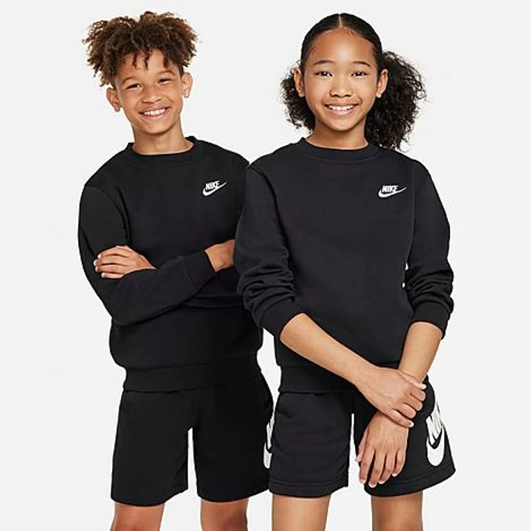 Nike Big Kids Sportswear Club Fleece Sweatshirt in Black/White Size: XS
