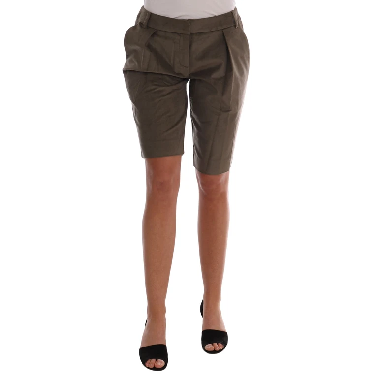 Brown Velvet Bermuda Shorts Green Cotton - Women