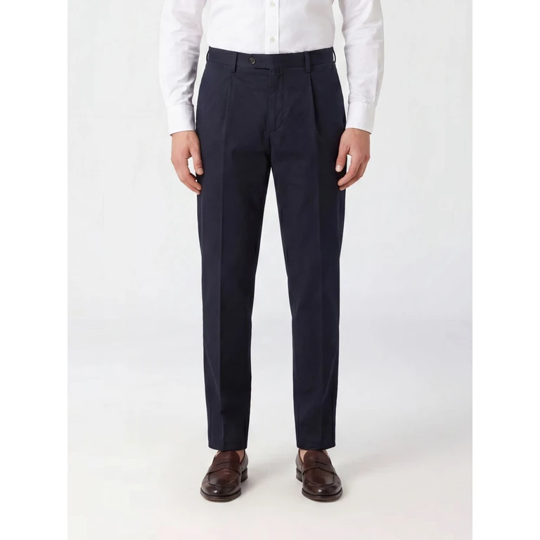 Slim Fit Tailored Trousers in a Cotton and Linen Blend with Slant Pockets (BG2130019000011)