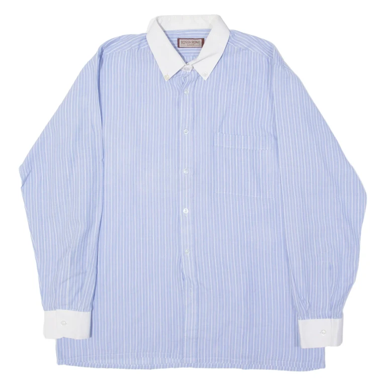 KINGS ROAD Mens Shirt Blue Striped Long Sleeve L