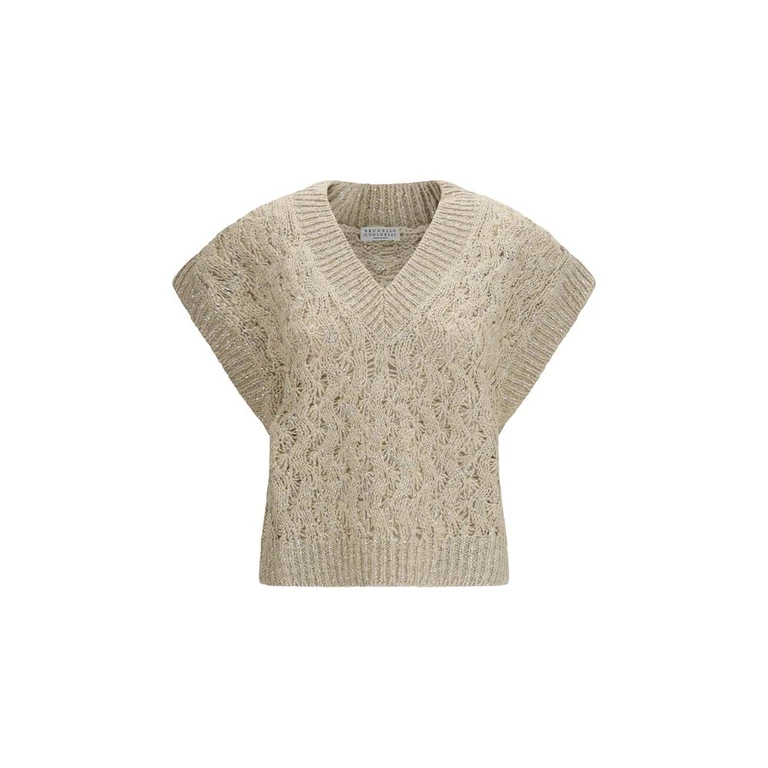 Brunello Cucinelli Beige Silk Sleeveles Sweater Clothing - Women