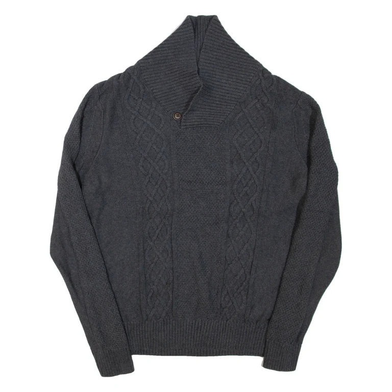 NAUTICA Mens Jumper Grey Button Neck Cable Knit S