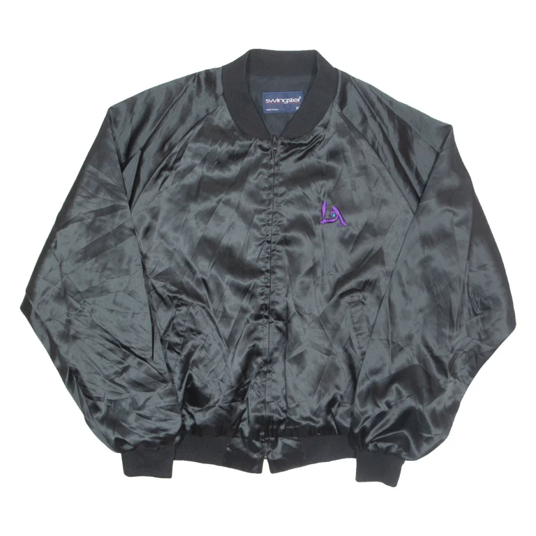 SWINGSTER Los Angeles Womens Bomber Jacket Black Nylon USA XL