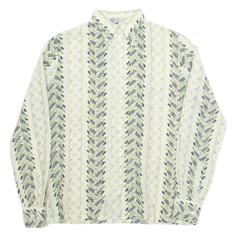 OPEC Womens Printed Shirt Green Collared Long Sleeve 90s Floral M