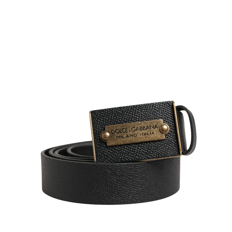 Men Black Calf Leather Metal Buckle Belt - Men