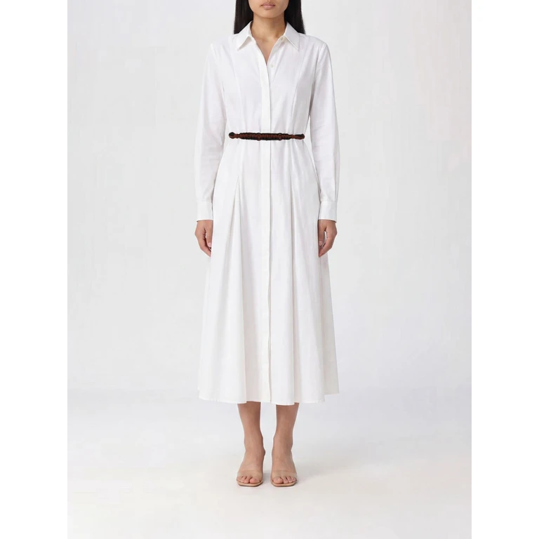 Midi Chemisier Cotton Dress with Belt and Long Sleeves (2616221062600001)
