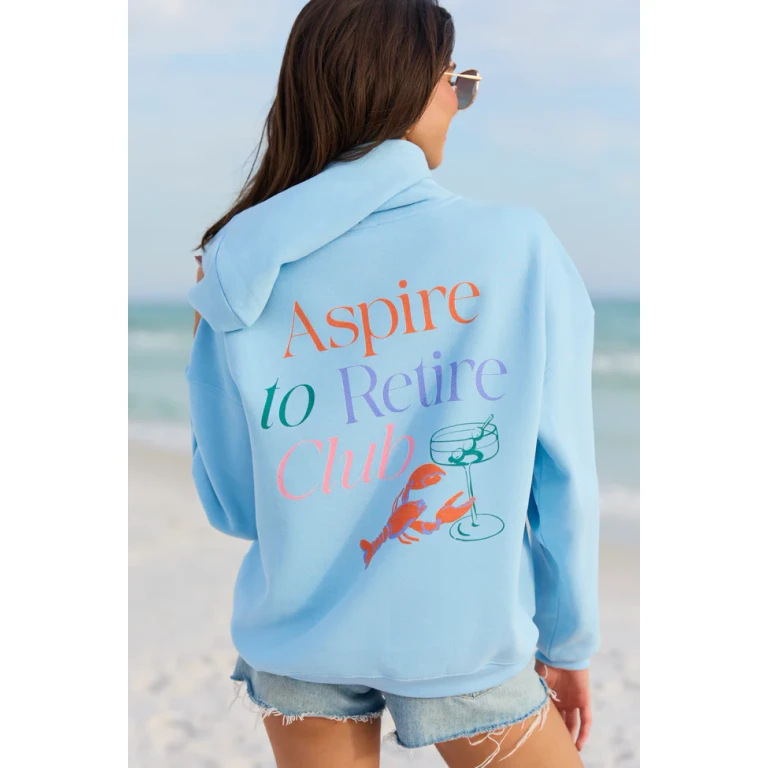 Aspire To Retire Light Blue Graphic Hoodie
