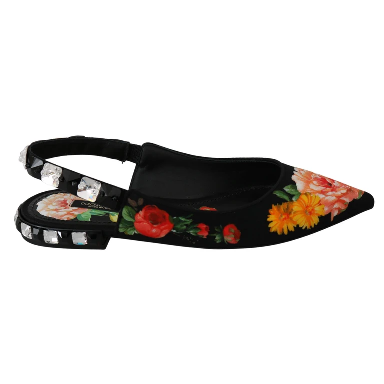 Dolce & Gabbana Black Floral Crystal Slingbacks Flats Shoes Viscose - Women