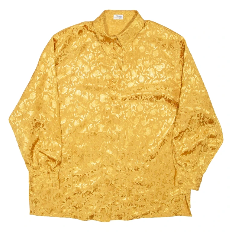 CREATION ATELIER Womens Printed Blouse Gold Collared Long Sleeve Floral L
