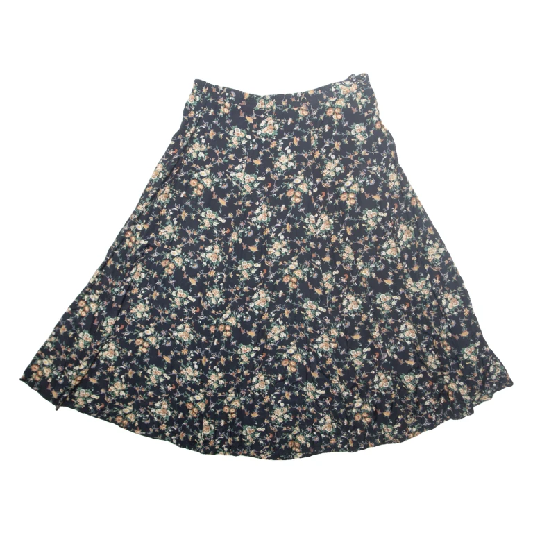Womens A-Line Skirt Black Knee Length Floral L