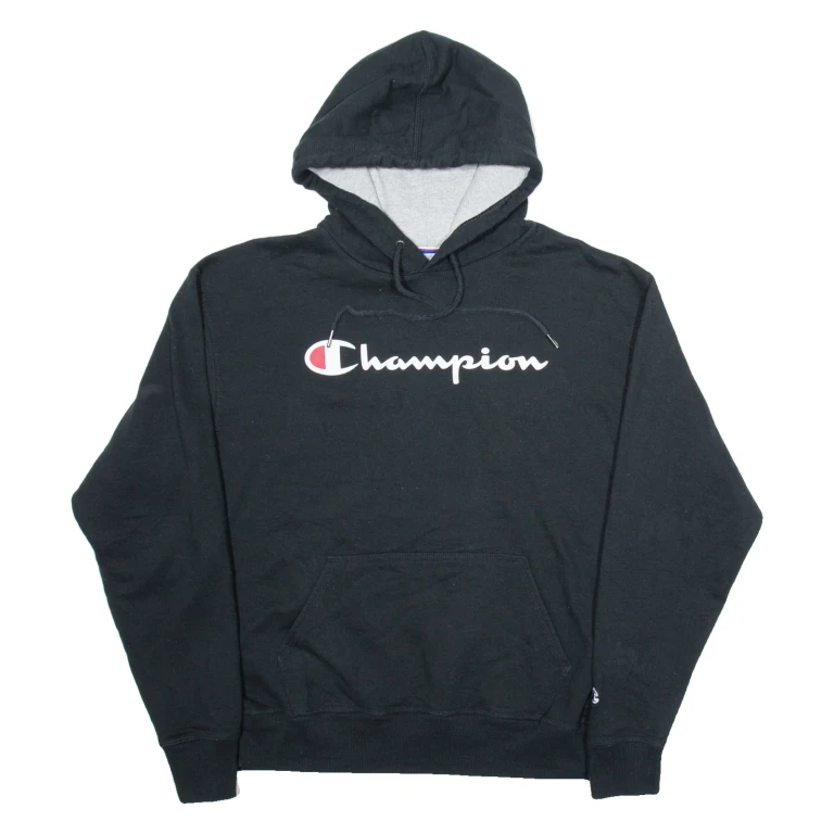 CHAMPION Mens Black Hoodie L