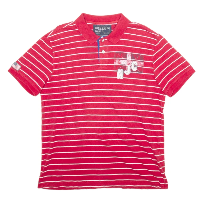 NAUTICA Mens Polo Shirt Red Striped Short Sleeve L