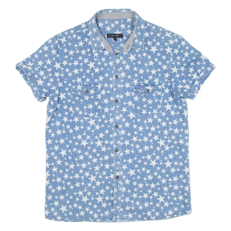 VILLIAN Stars Mens Denim Shirt Blue M