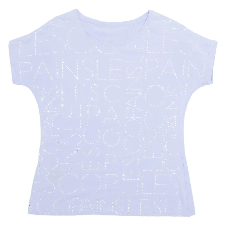 Rhinestone Womens Printed Top Purple M