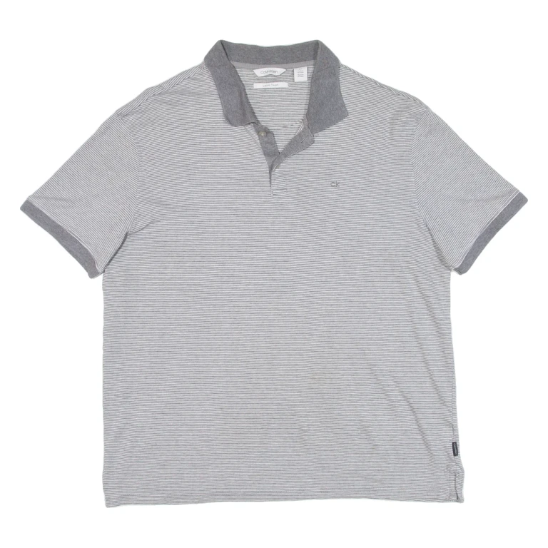 CALVIN KLEIN Mens Polo Shirt Grey Striped M