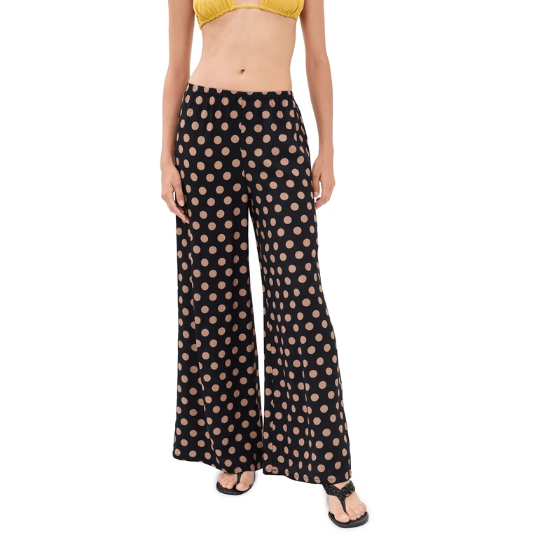 SIMONMILLER Nella Crepe Wide Leg Pants Black/Tan Polka Dot S