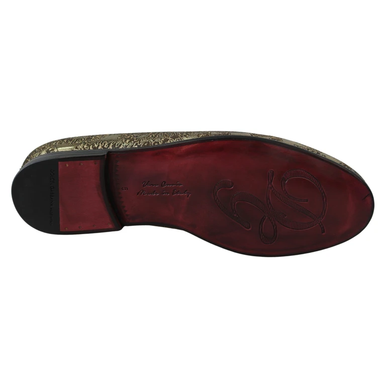Gold Jacquard Flats Mens Loafers Shoes Acetate - Men