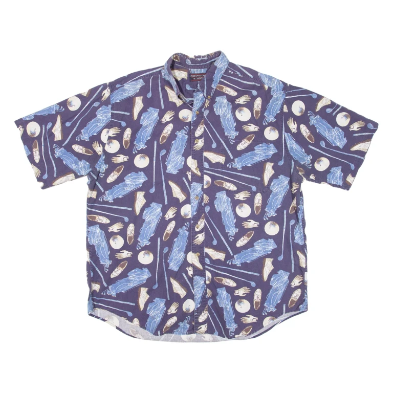 ROUNDTREE & YORKE Mens Shirt Blue Crazy Pattern XL