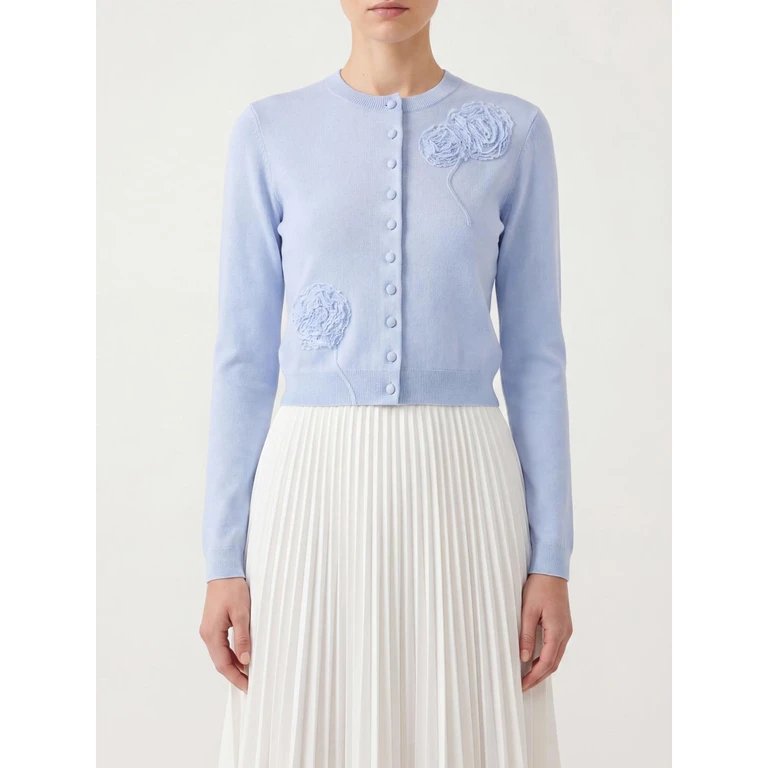 Slim Fit Wool Blend Cardigan with Flower Appliqué (PF26068CBLBLUE)