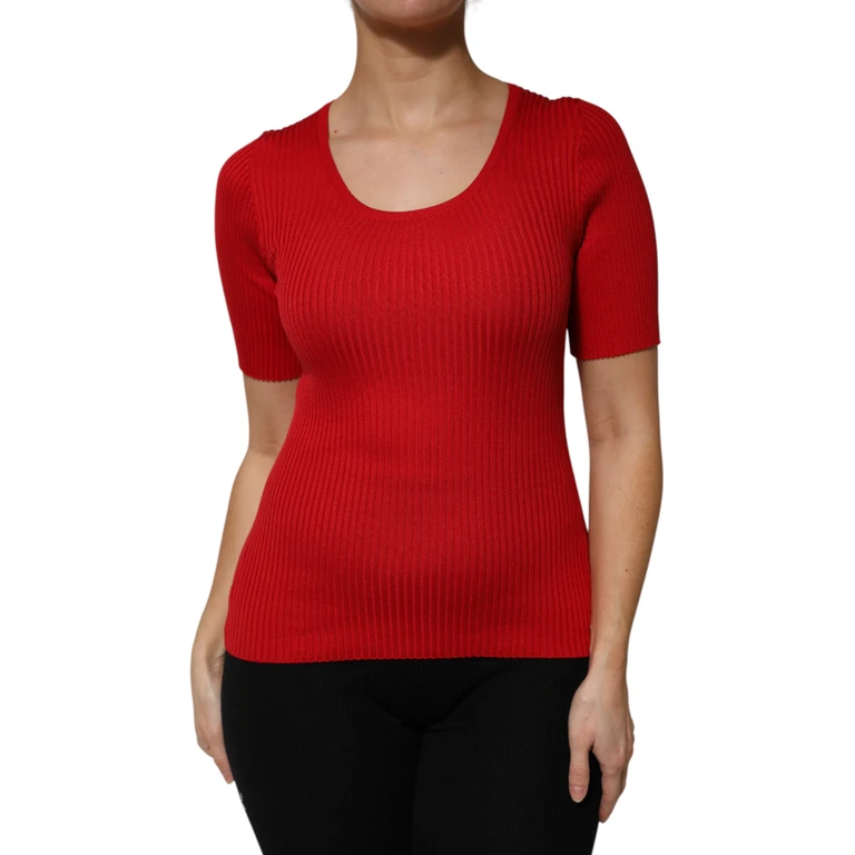 Dolce & Gabbana Red Round Neck Short Sleeves Pullover Top Silk - Women