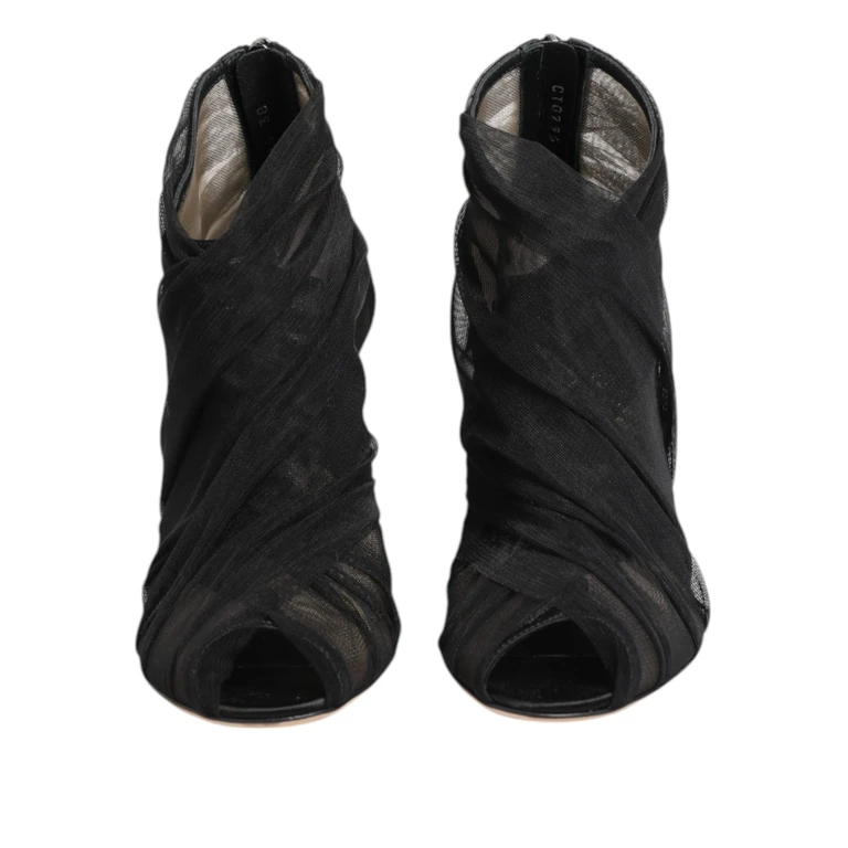 Dolce & Gabbana Black Mesh Stiletto Heels Ankle Boots Shoes - Women