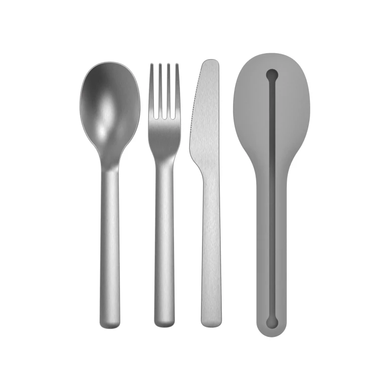 Leo 4Pc 18/10 Stainless Steel Travel Flatware Set & Grey Holder