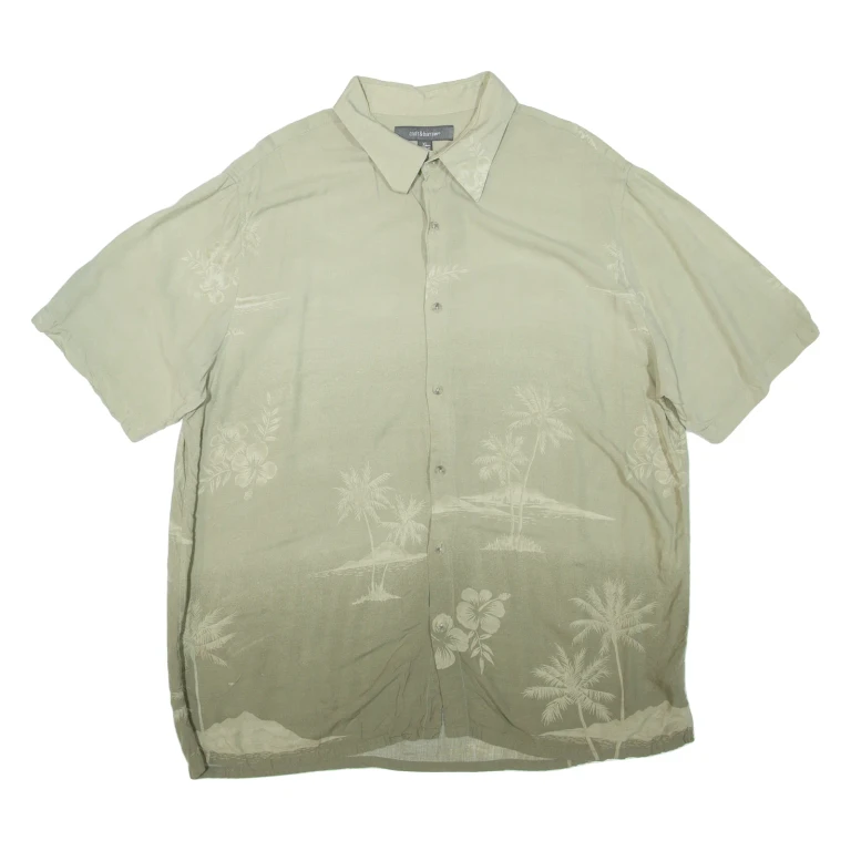 CROFT & BARROW Mens Hawaiian Shirt Green Floral XL