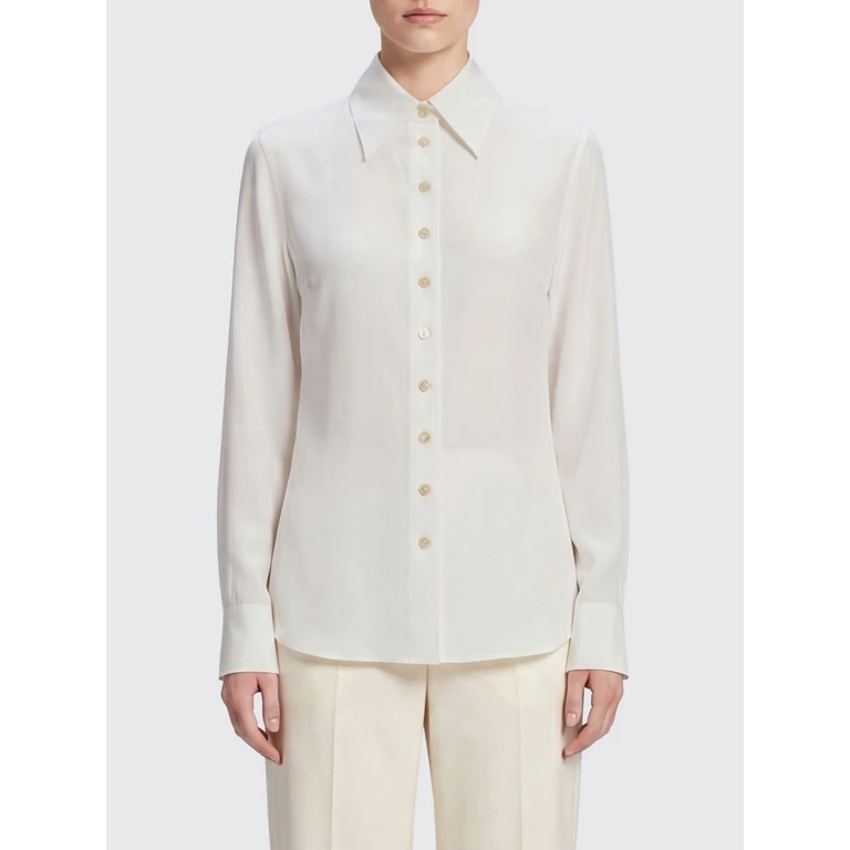 Slim-Fit Cotton Shirt with Point Collar and Curved Hem (2482195168)
