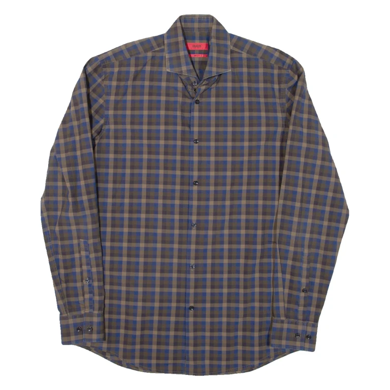 HUGO Slim Fit Mens Shirt Blue Check Long Sleeve M