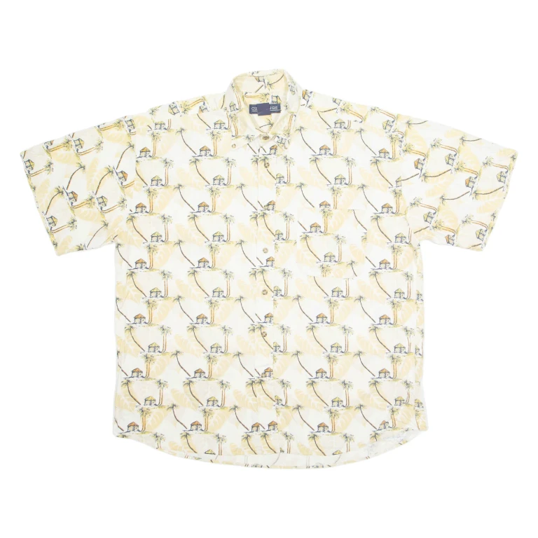 CROSSINGS Mens Hawaiian Shirt Beige Crazy Pattern L