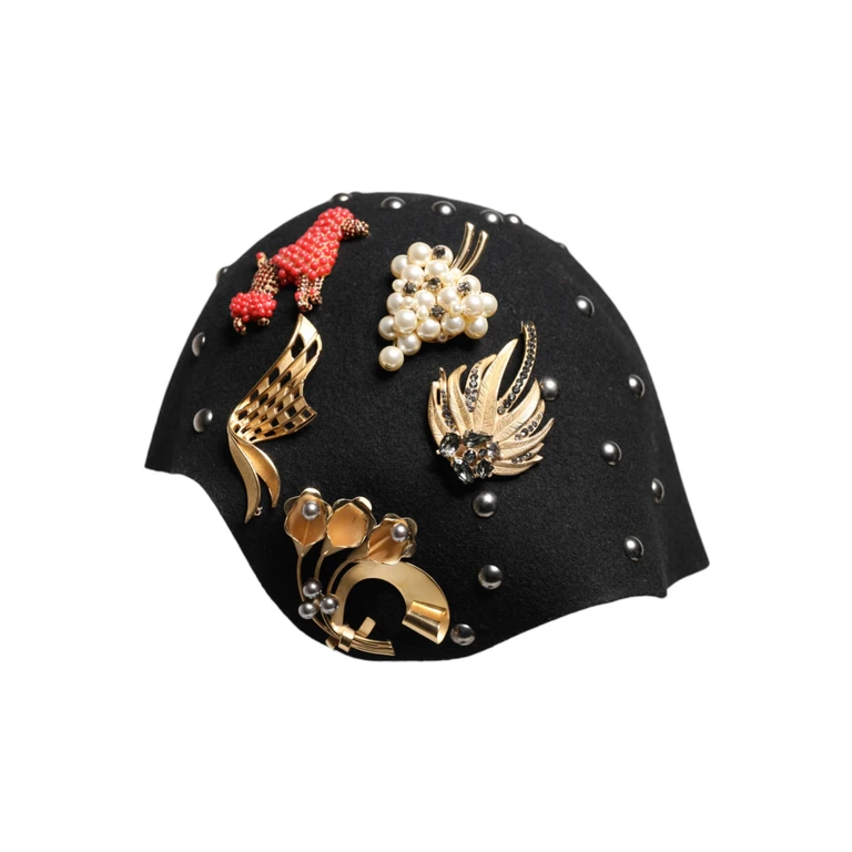 Dolce & Gabbana Black Wool Multicolor Embellished Cloche Hat - Women