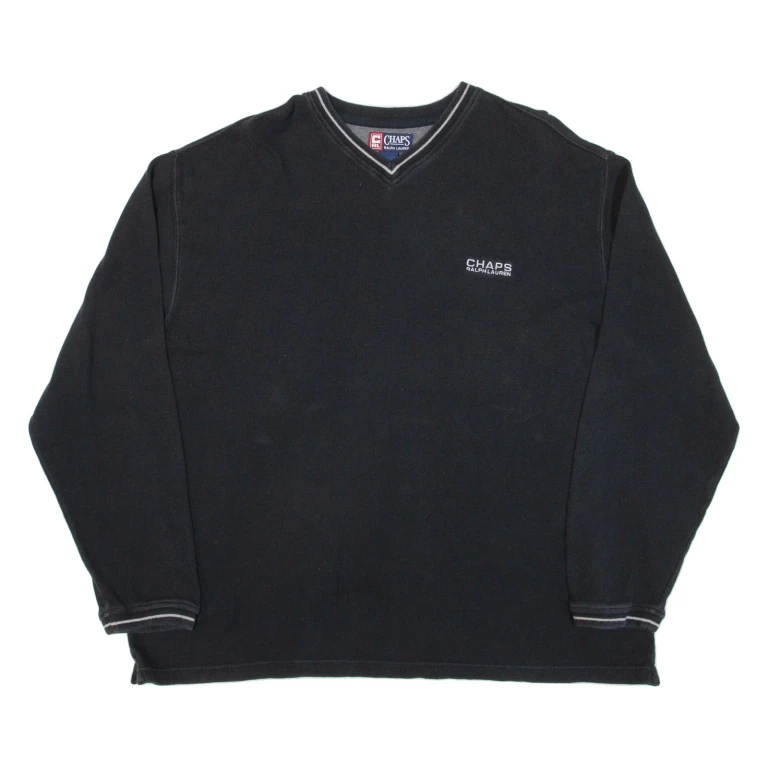 CHAPS RALPH LAUREN Mens Sweatshirt Black V-Neck 2XL