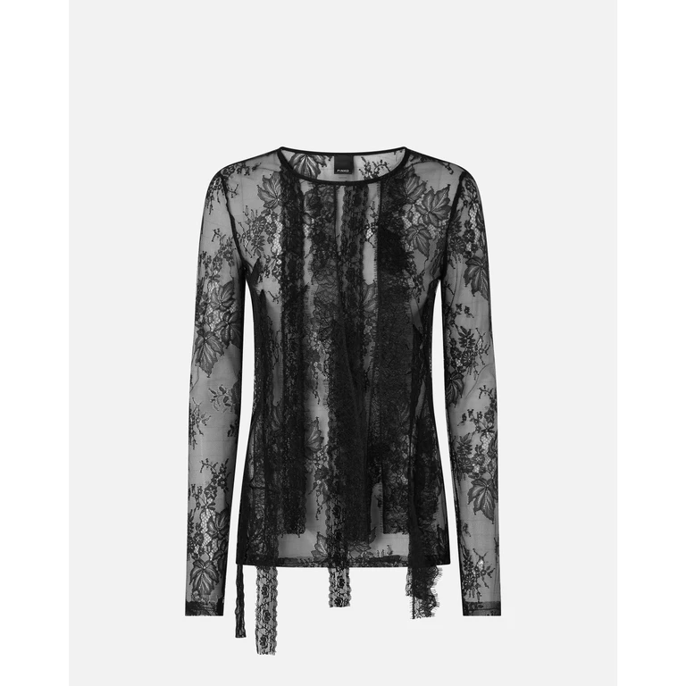 Pinko - T-shirt ajusté en dentelle à franges - S