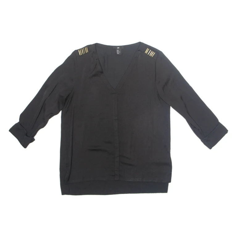 H&M Womens Blouse Black V-Neck Long Sleeve S