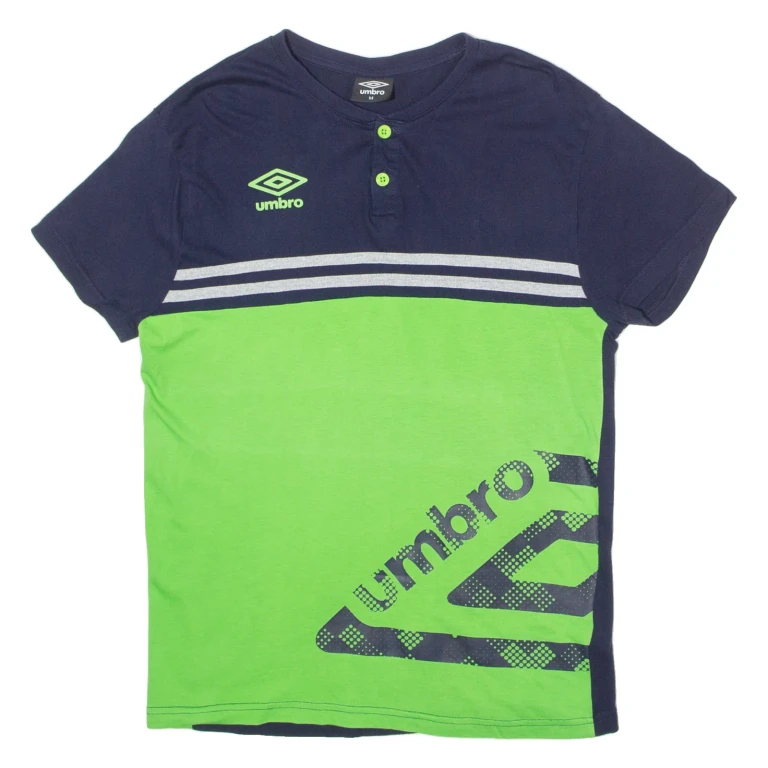 UMBRO Mens T-Shirt Blue Button Neck M