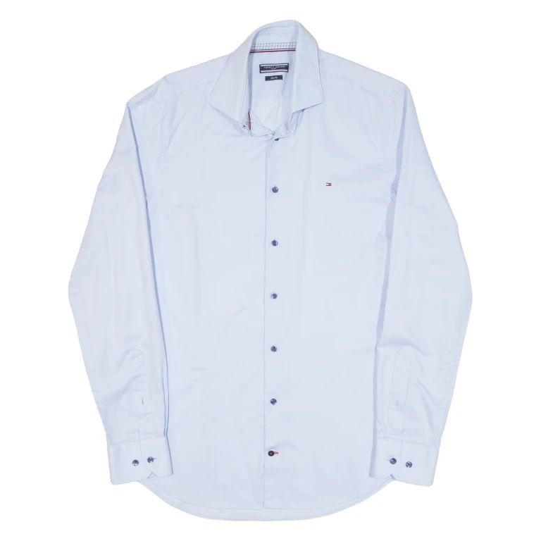 TOMMY HILFIGER Slim Fit Mens Plain Shirt Blue Long Sleeve M