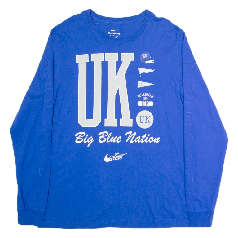 NIKE Big Blue Nation Mens T-Shirt Blue Long Sleeve USA XL
