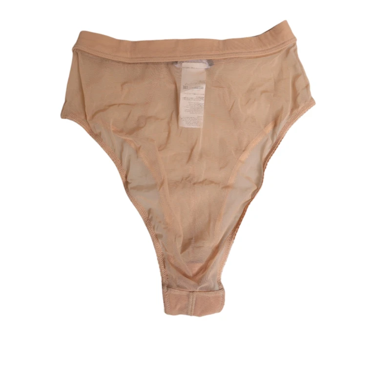 Beige Sheer Mesh High Waist Briefs Underwear Polyamide Clothing - Women