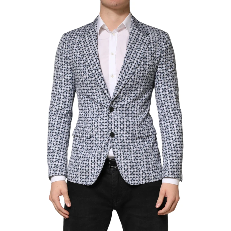 Blue Cotton Patterned Single Breasted Blazer Virgin Wool Clothing - Men