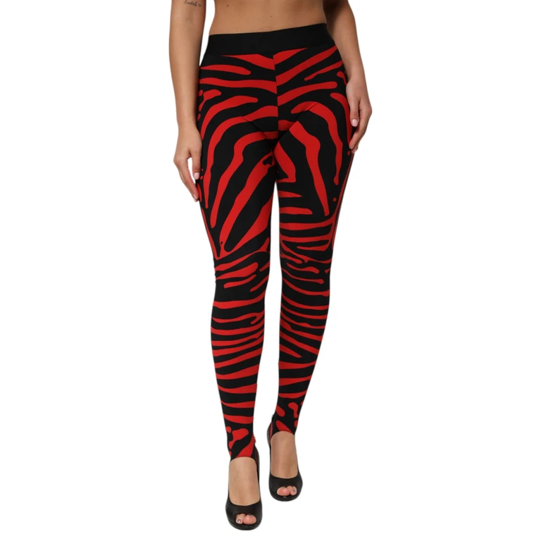 Dolce & Gabbana Black Red Nylon Logo Waisted Leggings Pants And Elastane - Women