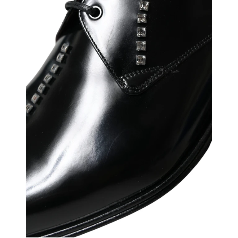 Dolce & Gabbana Black Leather Crystal Dress Formal Shoes - Men