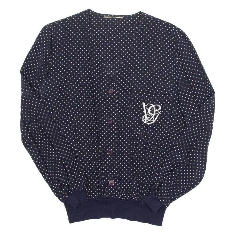 Womens Printed Blouse Blue V-Neck Long Sleeve Spotted M