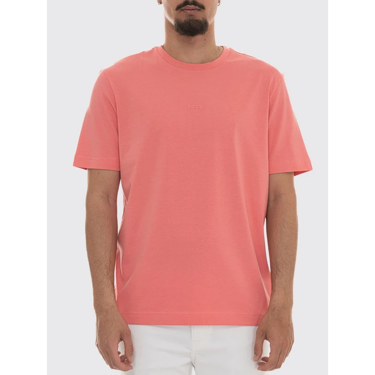 Crew Neck Stretch-Cotton T-shirt with Contrast Chest Logo (50473278632)