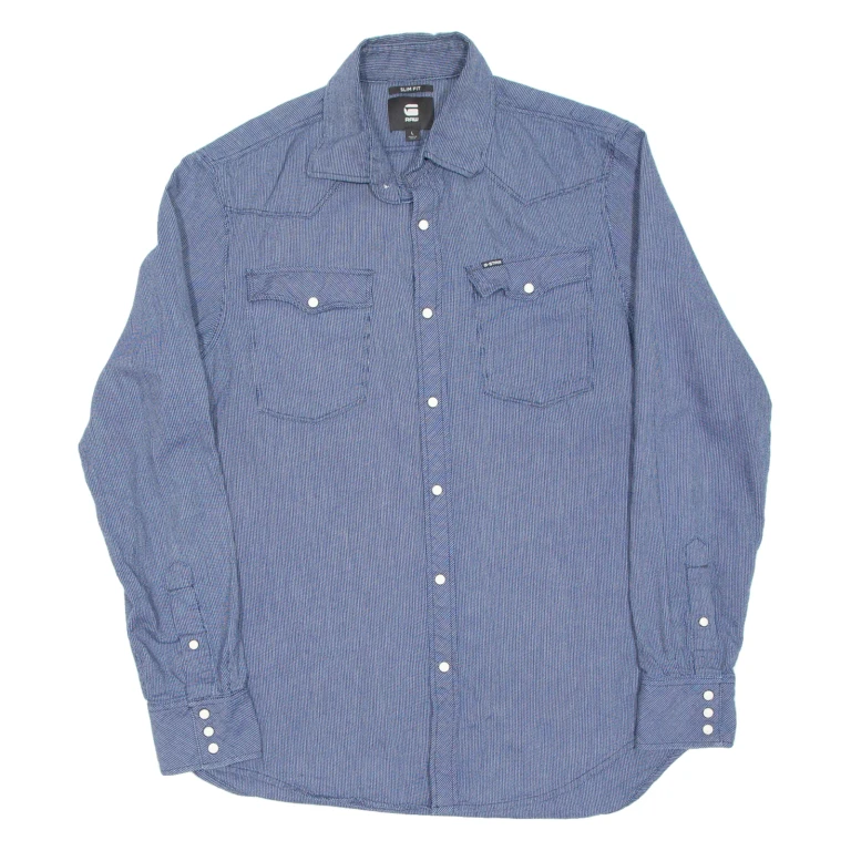 G-STAR Slim Fit Mens Plain Shirt Blue Long Sleeve L
